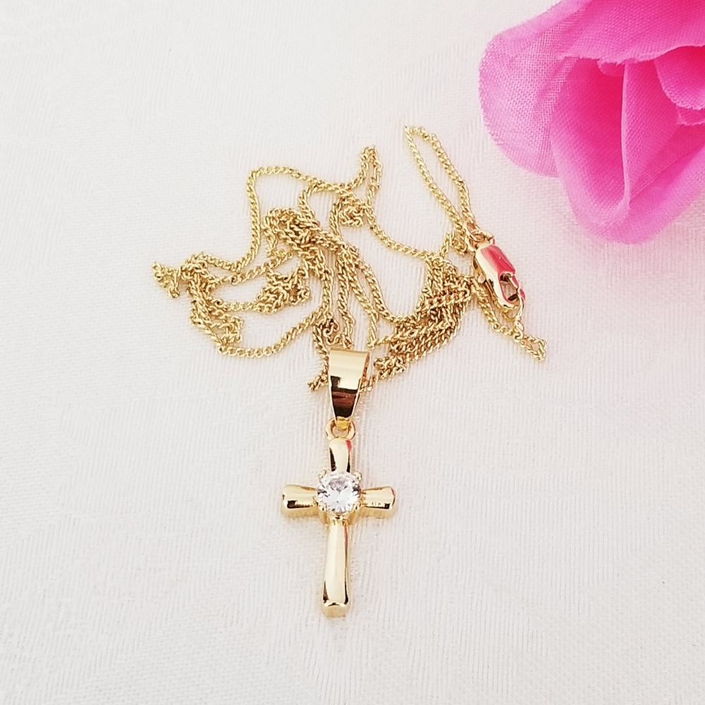 Tiny Cross Women's Necklace. 14K Gold Plated. New